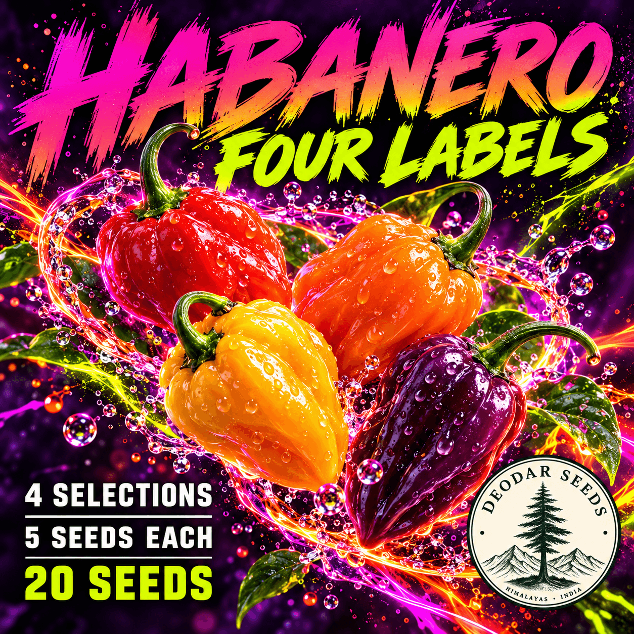 Habanero Four Labels — 4 Seed Selections — AI-generated kit illustration