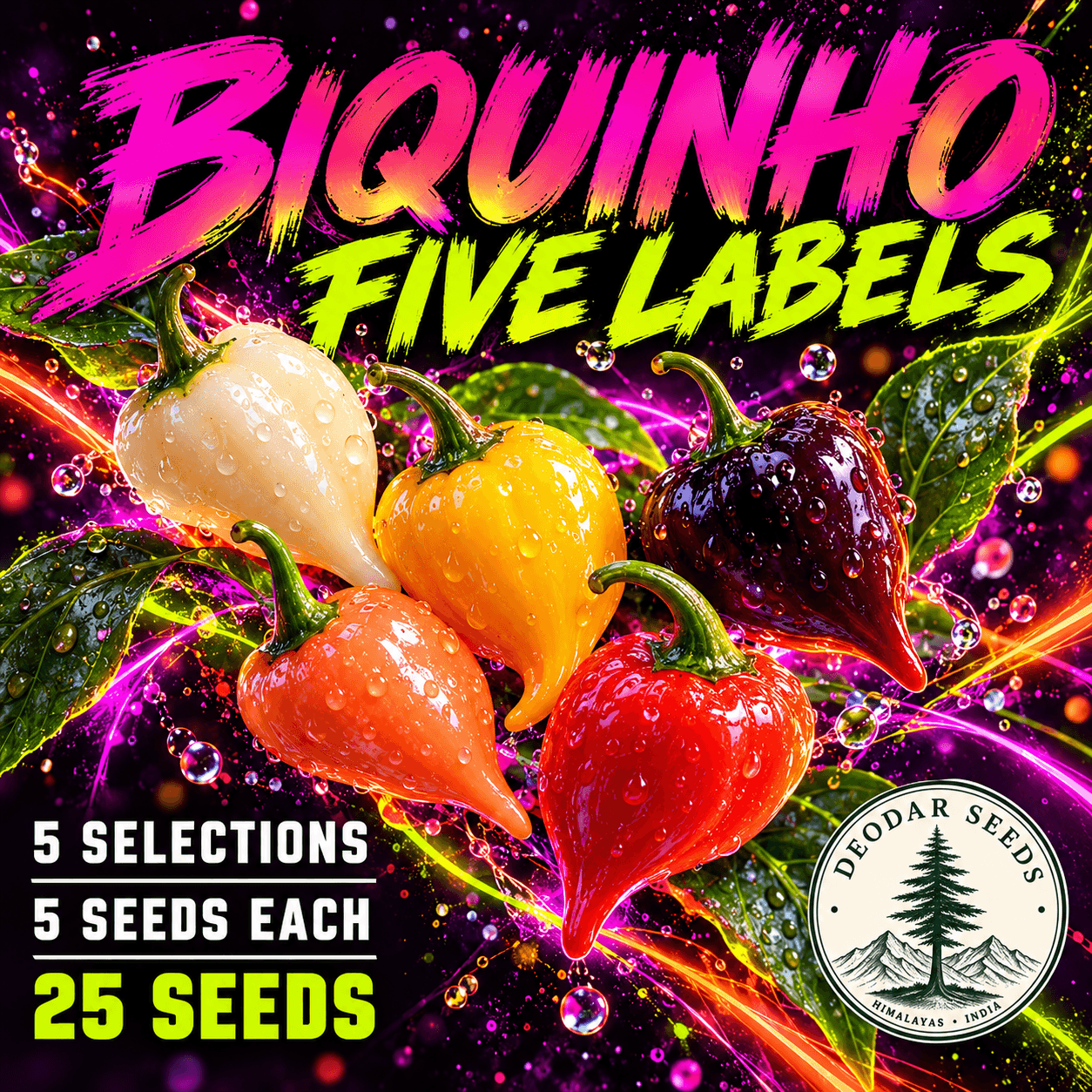 Biquinho Five Labels — 5 Seed Selections — AI-generated kit illustration