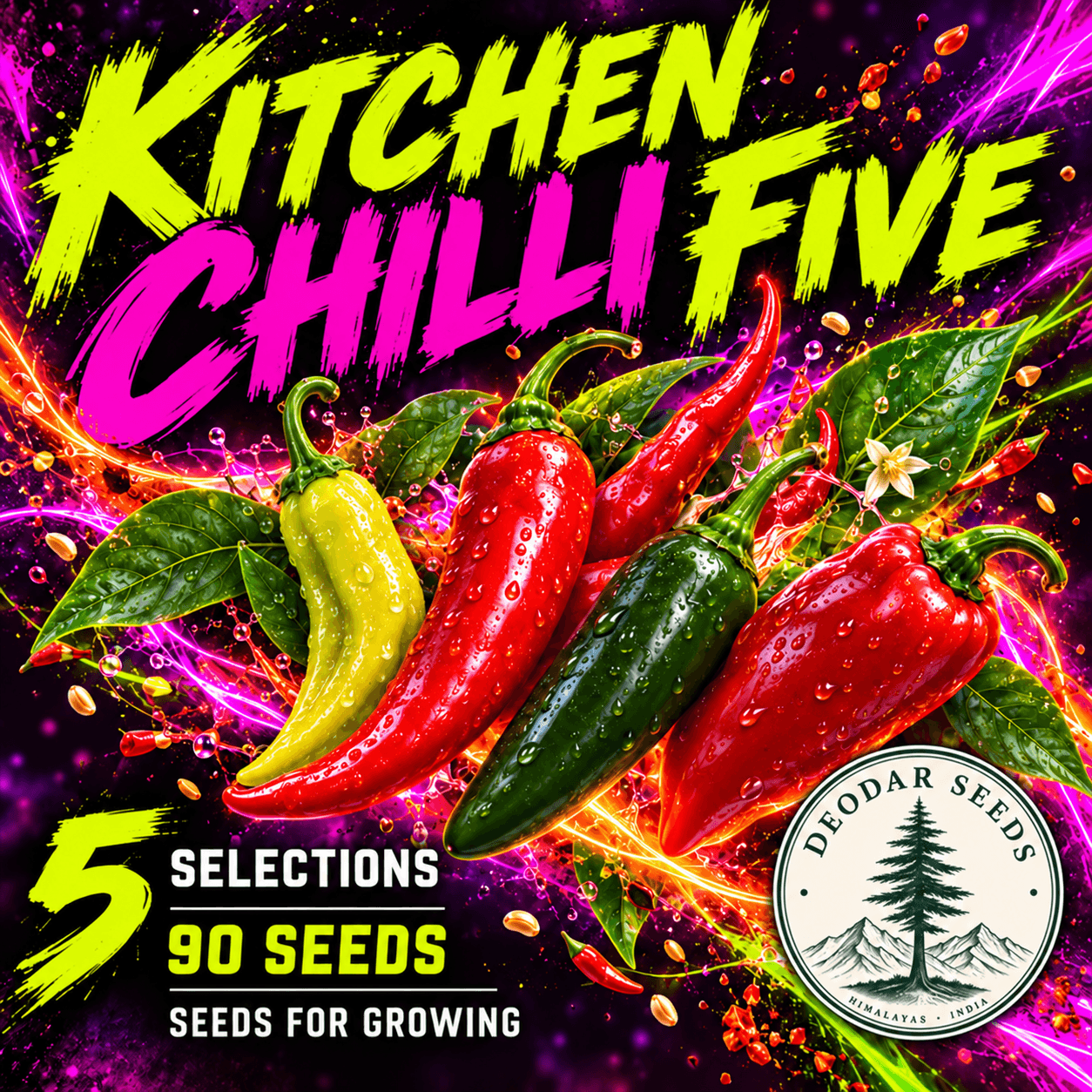 Kitchen Chilli Five — 5 Seed Selections — AI-generated kit illustration