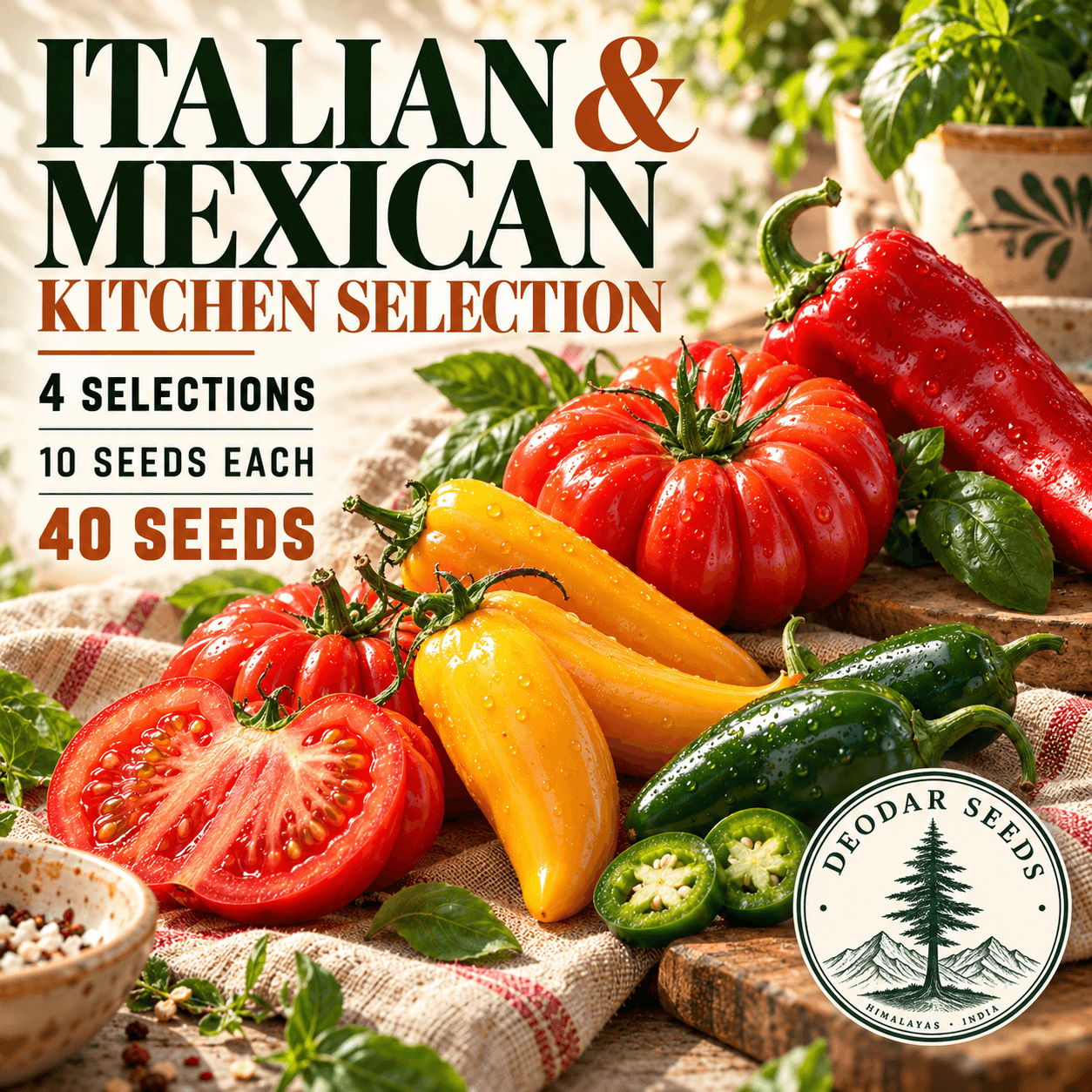 Italian & Mexican Kitchen Selection — 4 Seed Selections — AI-generated kit illustration