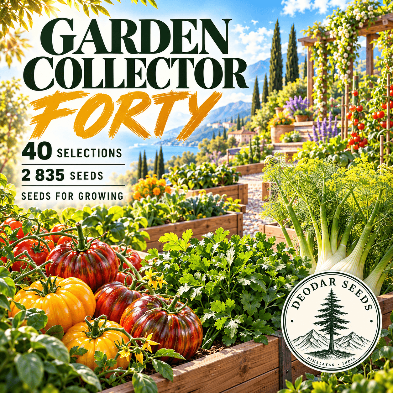 Garden Collector Forty — 40 Seed Selections — AI-generated kit illustration