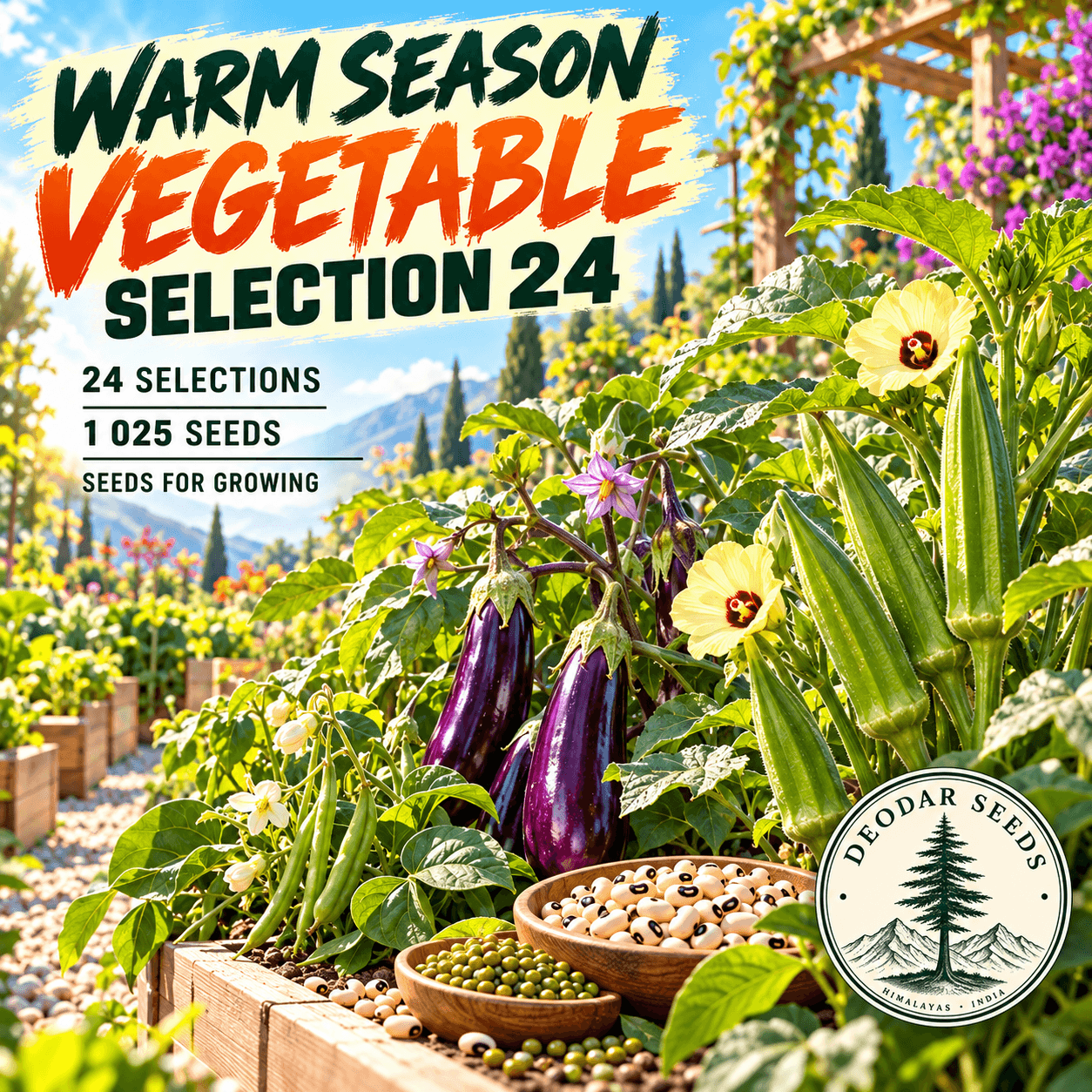 Warm Season Vegetable Selection 24 — 24 Seed Selections — AI-generated kit illustration