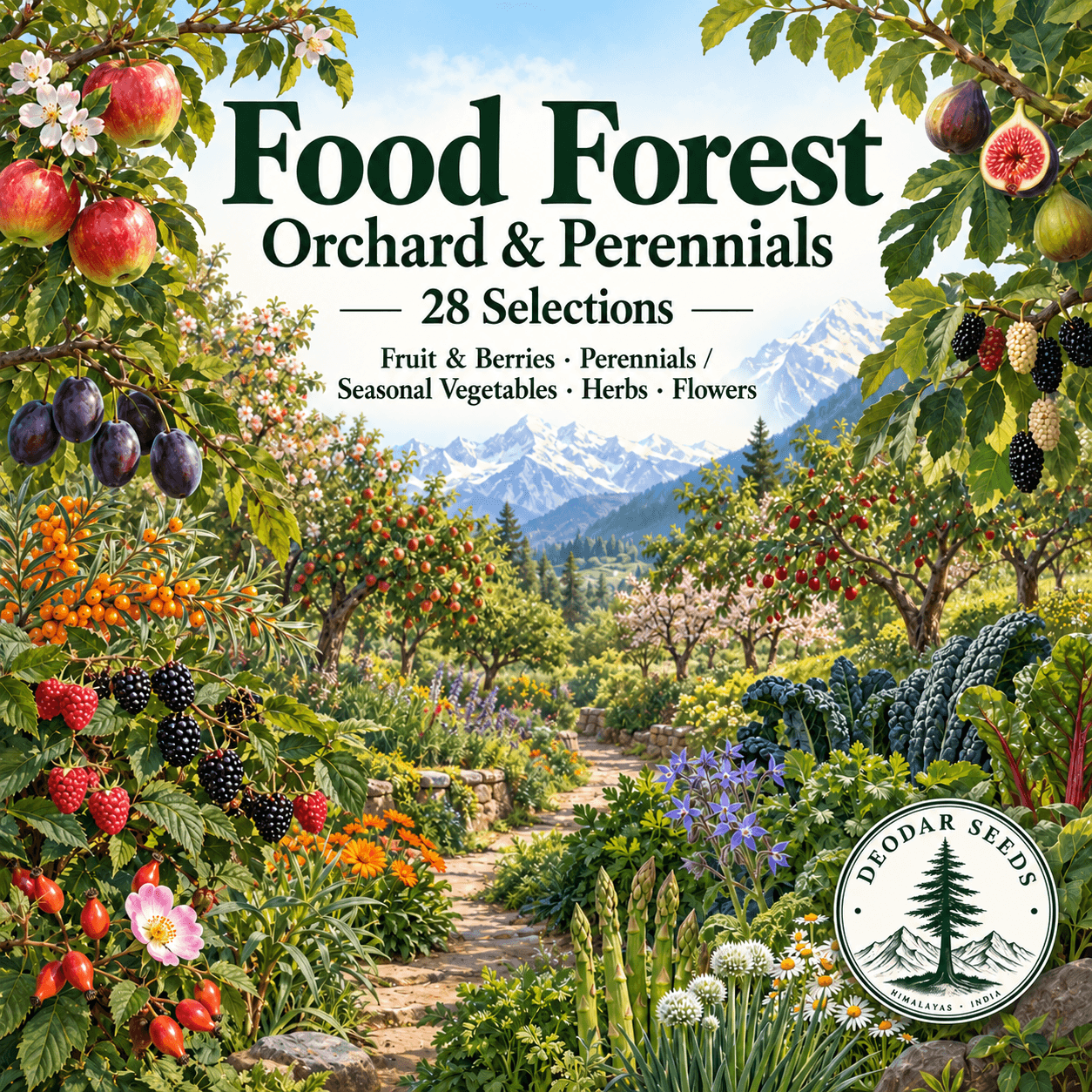 Food Forest Seed Collection — Orchard & Perennial Garden — 28 Selections