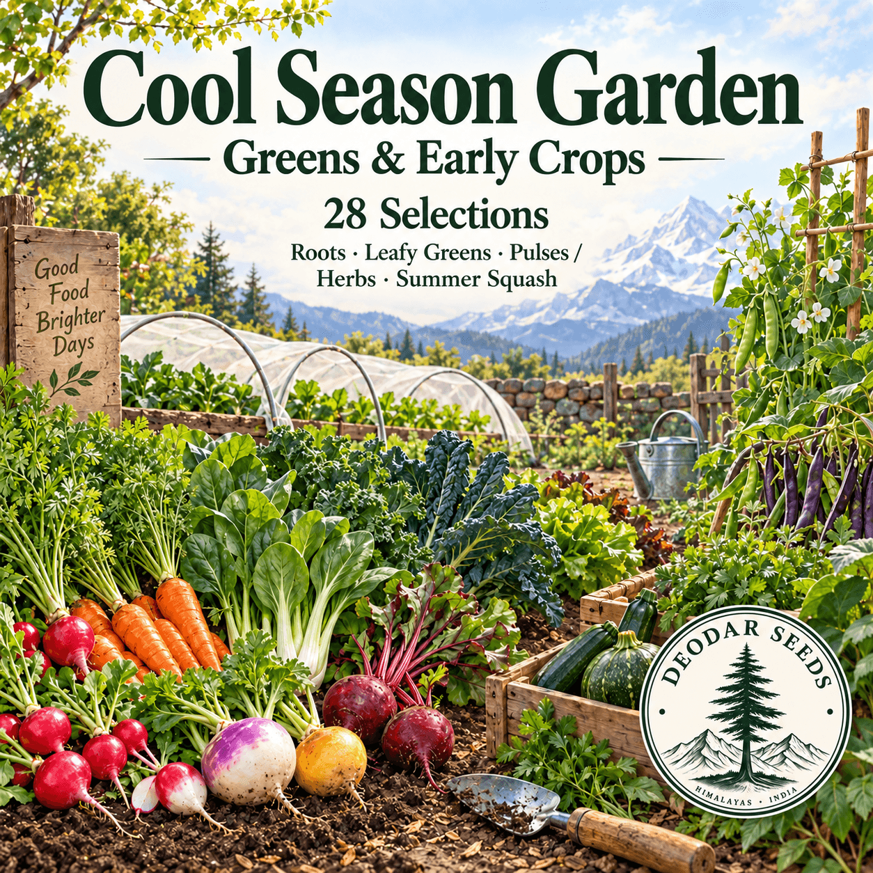 Cool Season Seed Collection — Greens & Early Garden — 28 Selections