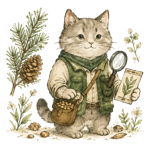 Deodar Seeds agronomist cat with a seed packet