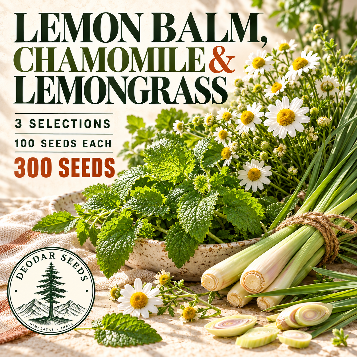 Lemon Balm, Chamomile & Lemongrass — 3 Seed Selections
